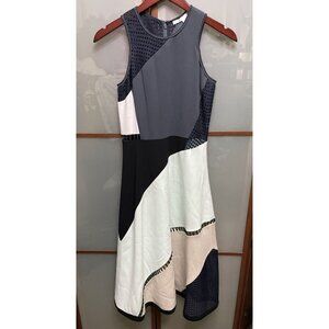 Jonathan Simkhai Womens Pastel Color Block Mesh Trim Fit & Flare Dress Size 2